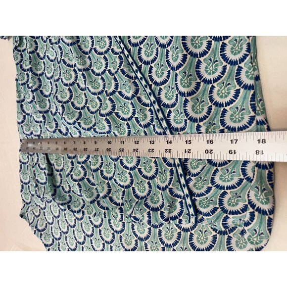New Max Studio Womens Flutter Sleeve Faux Wrap Blouse Top Medium Blue/Green Art - Picture 8 of 10